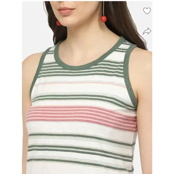J Jill Women's Tank Dress Green Pink Striped Casual Preppy Lightweight Medium - Picture 3 of 12
